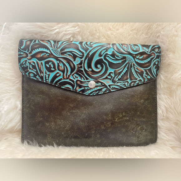 Patricia Nash Tooled Turquoise Genuine Leather Envelope Clutch & Wristlet NEW - Picture 5 of 10